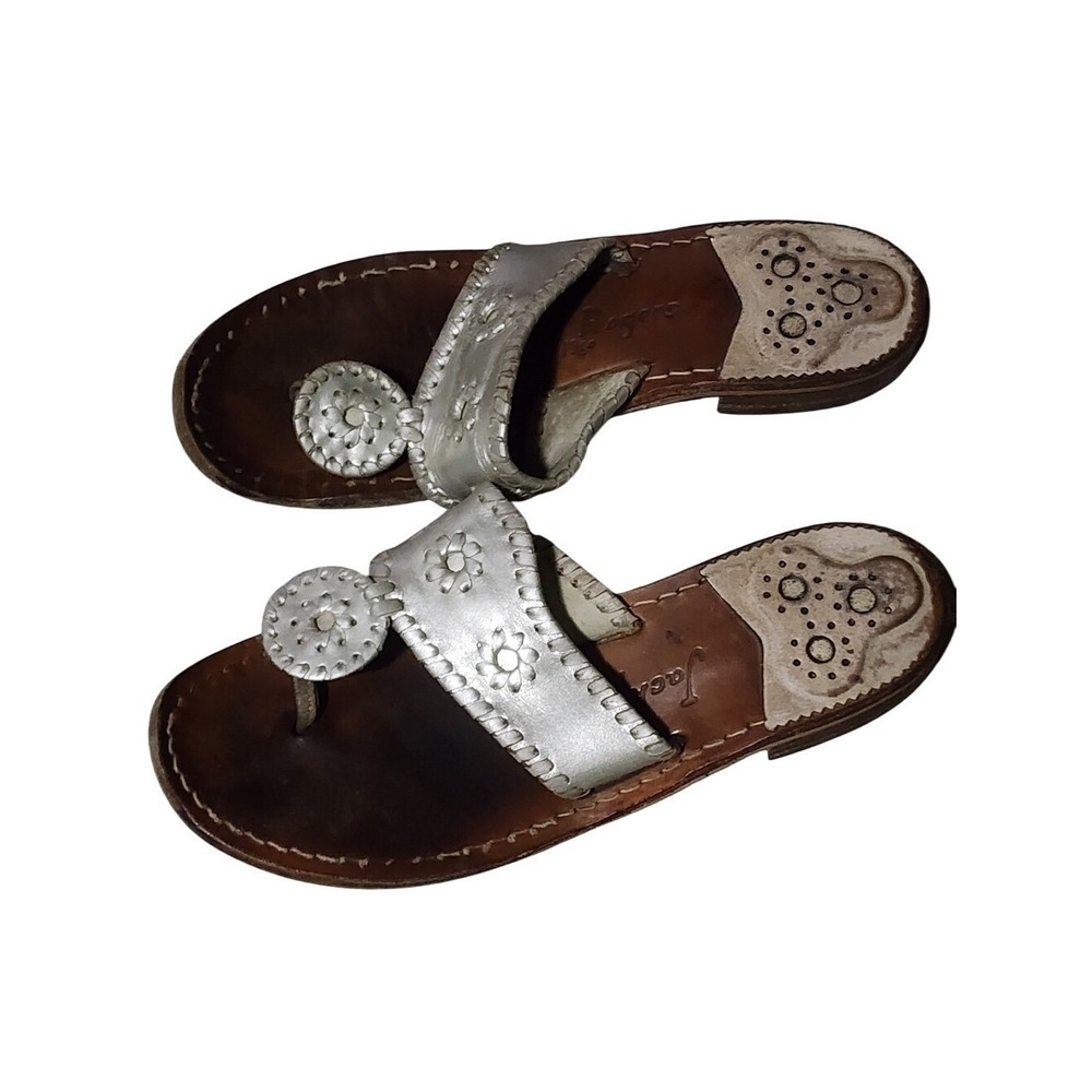 Jack Rogers Gold Metallic Sandal Leather Flat Thongā Flip Flop Summer Preppy 7M